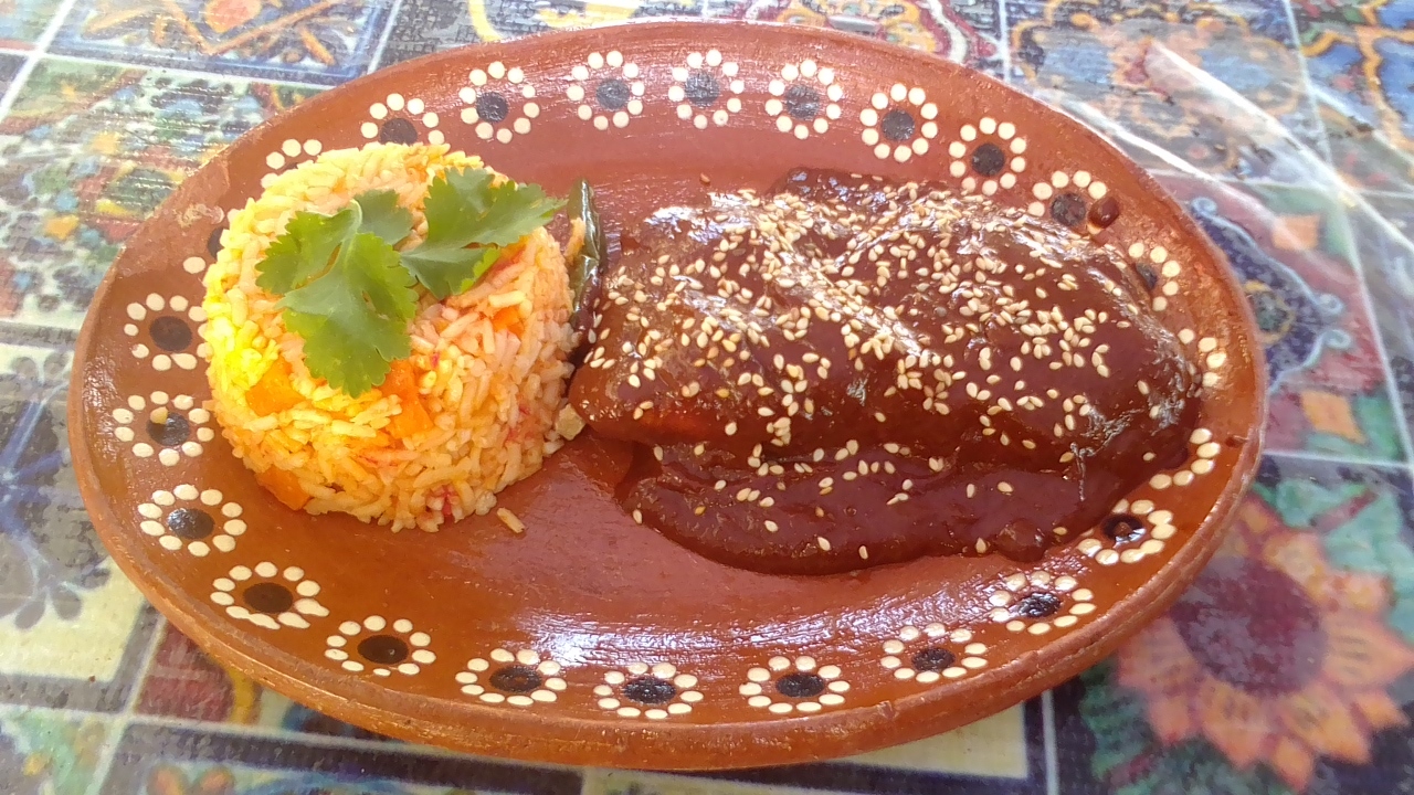 <span style="font-weight: bold;">Pechuga rellena en mole poblano</span>